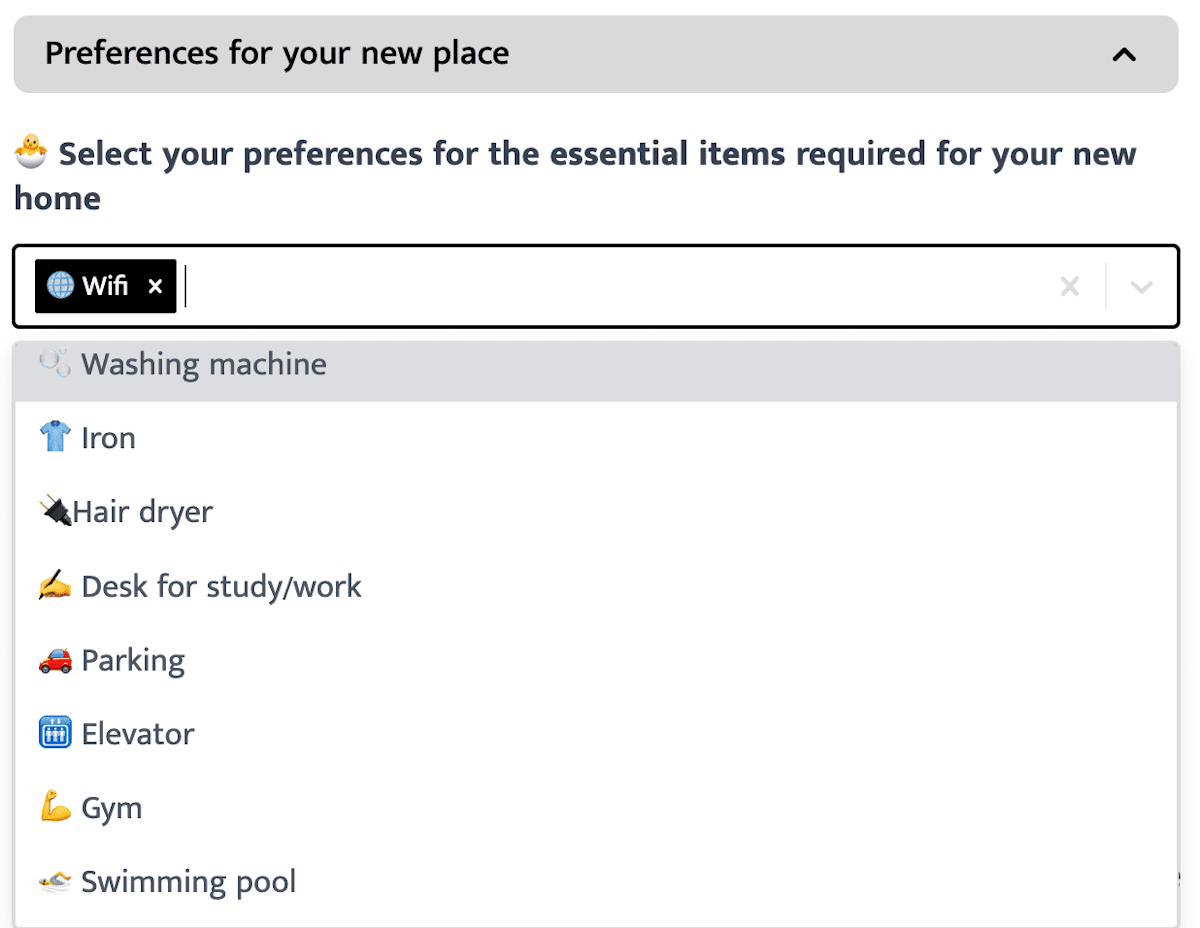Picture of Settings for the Apartment Preferences