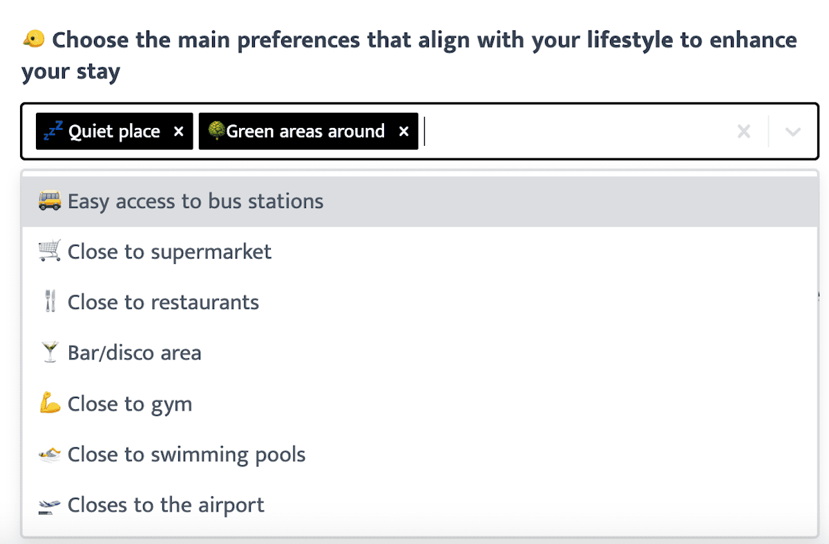 Picture of Settings for the Apartment Location Preferences